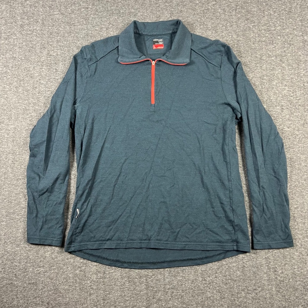 Icebreaker Merino 260 Quarter Zip Men's Large Blue 100% Wool 1/4 Zip Base Layer
